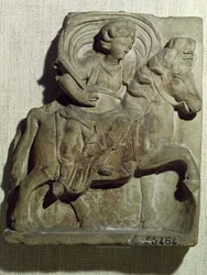 Rilievo di Epona, dea gallica, protettrice di cavalli, cavalieri e viaggiatori, da Gannat, Allier, c.50 a.C.-400 d.C.